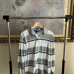 Tommy Hilfiger Gray and White Striped Long Sleeve Shirt